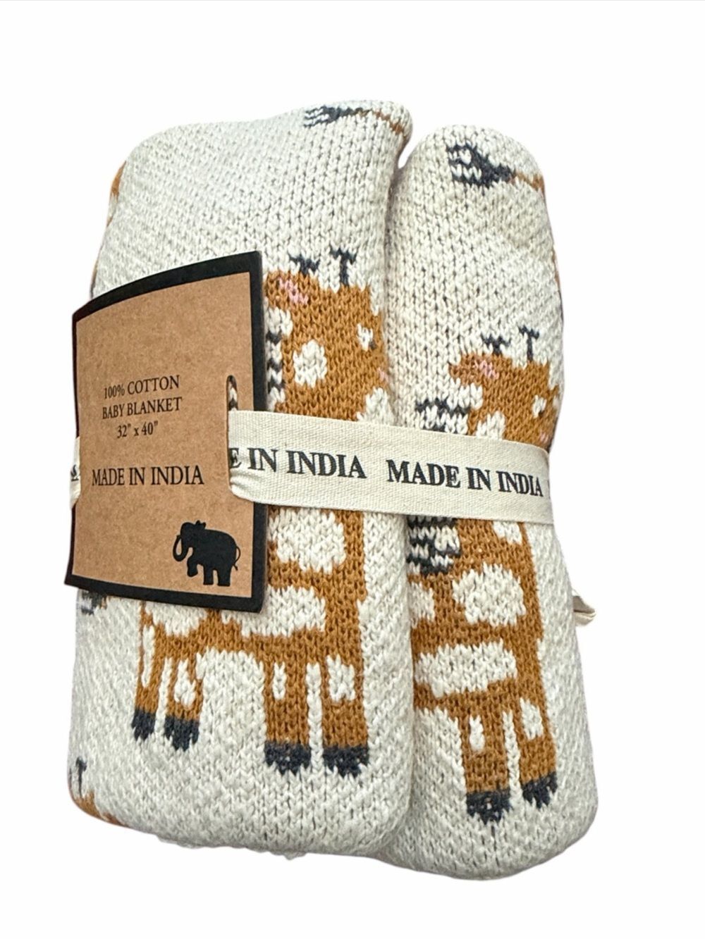 Baby Giraffe Print Beige Cotton Blanket(Size 32”x  40”)